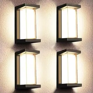 Juyace 18W Exterior Lighting Fixtures 4 Pack Budget-Friendly Outdoor Porch Lights Modern Black Sconces Wall Mount 1800Lm 3000K IP65 Waterproof for Garage House Patio Front Door Entryway