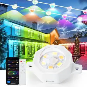 Permanent Outdoor Lights for House,25FT with 20LED Eaves Lights,RGB+Warm/Cool Light, IP67 Waterproof,House Roof Lighting, for Halloween, Holiday Decor, APP Remote Control