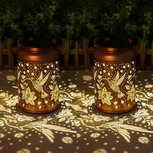 Gifts for Women Men Mom, 2 Pack Hummingbird Solar Lights Outdoor Waterproof, Mothers Day Gifts Decoration Outside for Outdoor, Yard, Lawn, Balcony Garden Decor Solar Lantern