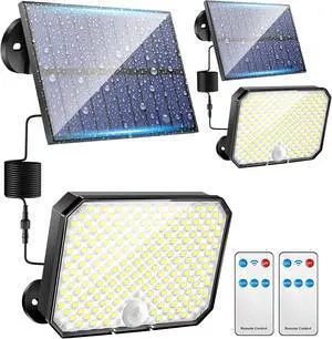 One Fire Outdoor Solar Lights - 190LED 1500LM, 3 Modes with Motion Sensor, Remote Control, IP65 Solar Security Lights - 2 Pack