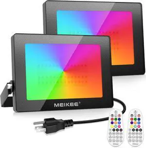 MEIKEE 150W RGBW LED Flood Lights Outdoor, 1500W Eqv Dimmable Wall Flood Lighting, IP66 Waterproof Color-Changing Stage Lighting for Christmas Halloween Party Stage, 2-Pack