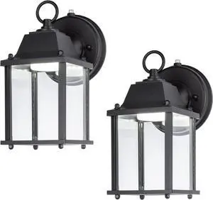 LIT-PaTH Dusk to Dawn Outdoor Wall Lantern, LED Wall Sconce, 5000K Daylight White, 9.5W, 800 Lumen, Aluminum Housing Plus Glass, Outdoor Rated, 2-Pack, Black