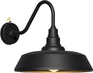 21 Inch Large Gooseneck Barn Light Outdoor, Exterior Black Barn Light with Dusk to Dawn Sensor Waterproof and Rust-Resistant Wall Light for Farmhouse, Porch, Patio, Gooseneck Lighting