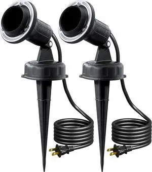 EDISHINE 120V Spotlights Outdoor Halloween, Plug in LED Flood Lights, Waterproof Landscape Lights Socket, 6FT Cord, E26 Base, Max150W PAR38 Bulb (Not Included), 180° Adjustable Head, UL Listed, 2Pack