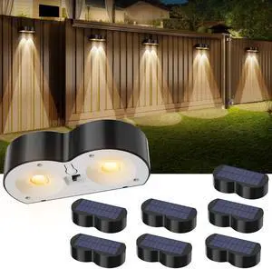 Upgraded Solar Fence Lights Outdoor 8 Pack with Spot Lensed, Warm White, Cold White & RGB 8 Fixed Colors Bright Fence Lights, Waterproof Color Glow Lights for Fence Wall Step Deck Railing Patio
