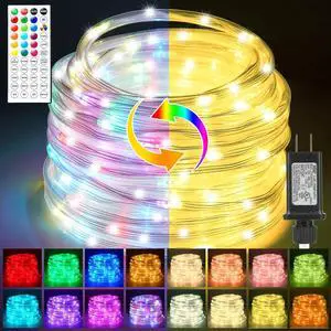 33FT Rope Lights Outdoor Color Changing, Warm White Rope Lighting 100 LED String Lights Plug in with Remote, 30 Colors Rope Light for Indoor Garden Patio Camping Room Landscape Tree Christmas Décor