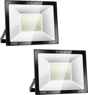 SOLLA 2 Pack 100W LED Flood Light Outdoor, 8000LM Super Bright Security Lights, 550W Equivalent, IP66 Waterproof, 3000K Warm White, Outside Floodlight for Garage, Garden, Lawn and Yard