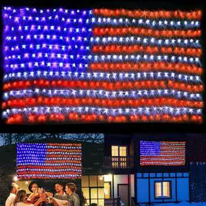 PUHONG (New) American Flag Lights, 420 LED USA Flag Net Lights, Outdoor Waterproof Patriotic Ornaments for Independence Day National Day July 4th Memorial Day Christmas New Year Party Yard Decoration