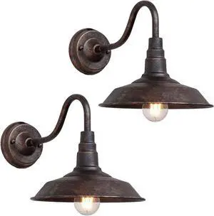 2-Pack Outdoor Gooseneck Barn Light 10" Retro Exterior Wall Light Iron Art Dome Farmhouse Wall Sconces Anti-Rust Waterproof Outdoor Light for House Porch Garage Entryway