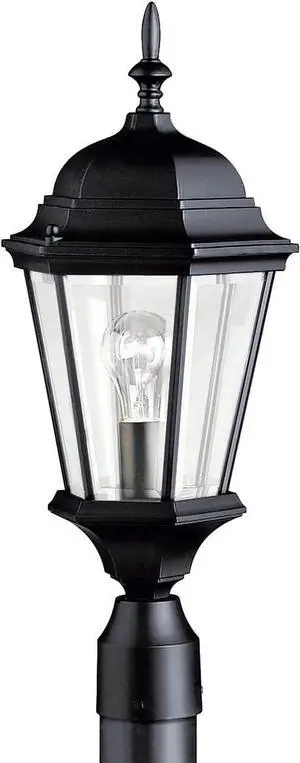 Kichler Madison 21.75" Outdoor Post Light in Black, 1-Light Exterior Fixture with Clear Beveled Glass, (21.75" H x 9.5" W), 9956BK