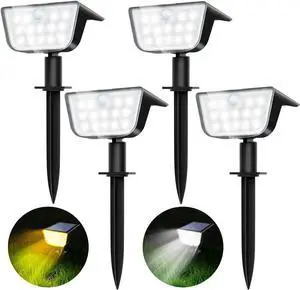 Solar Spot Lights Outdoor Motion Sensor, IP68 Waterproof Solar Landscape Spotlights, 6 Modes Warm White+Cool White LED Lights, for Pathway Garden Yard Wall Driveway (4 Pack)
