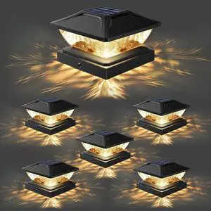 Solar Post Cap Lights Outdoor: 6 Pack 48 LED Fence Post Solar Lights - Solar Powered 2 Lighting Modes 4x4 Post Solar Lights for Deck Porch Patio Garden Decor - Fit 3.5x3.5 5x5 Vinyl Wooden Lamp Post