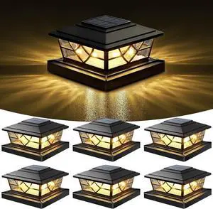 NIORSUN Solar Post Lights Outdoor 6 Pack, 2 Modes LED, Deck Fence Post Solar Lights for 3.5x3.5 4x4 5x5 5.5x5.5 Caps Patio Garden Decoration, Black