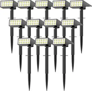 Solar Spot Lights Outdoor Waterproof,[12 Pack/4 Modes] Landscape Lighting Spotlights, Auto On/Off LED Solar Powered Yard Garden Flood Solar Light for Outside Pathway Wall Tree Pool,Cool White