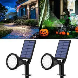 Solar Spot Lights Outdoor Waterproof IP65, Flag Pole Light Solar Powered Spot Lights, Landscape Lighting Spotlights for Tree, House, Yard, Backyard, Garden Decorations-2 Pack