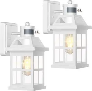White Motion Sensor Outdoor Porch Lights Upgraded, Anti-Rust Aluminum Wall Mounted Light Fixtures Coastal Exterior Lights Wall Lantern Sconces Dusk to Dawn Outdoor Lighting, ETL Certified