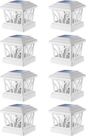 LeiDrail Solar Post Lights Outdoor, 2 Modes Aluminum Solar Deck Fence Cap Light Edison LED Bulbs for 4x4 5x5 6x6 Vinyl Wooden Posts, Patio Decoration Warm White & Cool White 8 Pack (White)