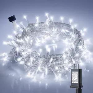Hopolon 100LED White Christmas String Lights, 33ft Extendable Christmas Lights Outdoor Waterproof, 8 Modes LED White String Lights Indoor for Tree Wedding Party Garden Patio Decoration