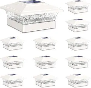 Solar Post Cap Lights Outdoor 12pack, Waterproof Fence Post Lights with 16 Ultra Bright LEDs Fit 4x4/5x5/6x6 Wood/Vinyl Posts, White Deck Post Lights with Warm/Cool White for Garden Patio Porch Yard