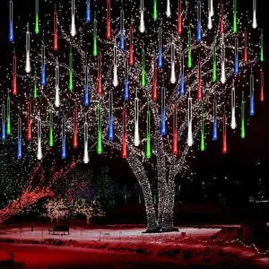 Kwaiffeo Icicle Meteor Shower Lights - 12 Inch 8 Tube Cascading Lights for Xmas Tree Decor, Wedding Party, Outdoor Decorations, Multi Colored, UL Plug