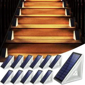 Solar Step Lights Outdoor Waterproof IP67, 12 Pack Solar Powered Stair Light with 3 LEDs, Triangle Solar Deck Light for Outside Garden Patio Yard Porch Front Door, Warm White