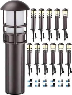 LEONLITE 12-Pack Low Voltage Landscape Pathway Lights 3W Landscape Lighting 12-24V LED Bollard Path Lights Wired CRI 90+ Aluminum Pathway Lighting for Walkway Yard Garden, ETL Listed, 3000K Warm White