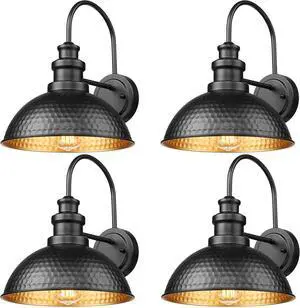 Casia Outdoor Farmhouse Barn Lights, Rustic Outdoor Wall Sconce, Exterior Wall Lights, Front Door Mounted Lighting Fixture,Vintage Gooseneck Lighting (Black, 4 Pack)