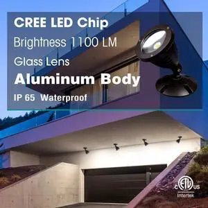 1100LM Landscape Lights,12W 120V Day Light LED Waterproof Outdoor Spotlight, Landscape Lighting, Flood Light for Tree Lawn Wall Flag Garden Yard, ETL Listed