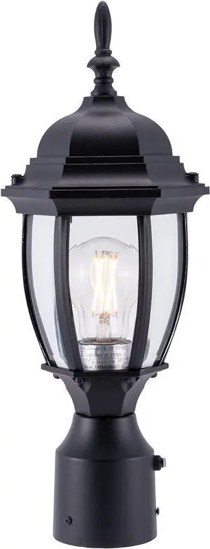 LIT-PaTH Dusk to Dawn Outdoor Post Lighting Fixture Pole Lantern, E26 Medium Base Max 60W, Aluminum Housing Plus Glass, Bulb Not Included (Black, 1-Pack)