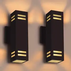 Up Down Lights Outdoor Wall Light, Brown Exterior Dawn to Dusk Outdoor Light Fixture, Porch Lights Wall Mount 2 Pack, IP65 Aluminum Modern Outside Lights for House Front Door, Porch