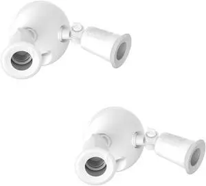 Two Head Par Light Holder with Dusk to Dawn Photocell UL Listed Outdoor Flood Light For Safety & Security 120V Twin Par Holder Use 2 PAR38 Bulbs up to 150W Each (Bulb sold separately) 2 Pack White