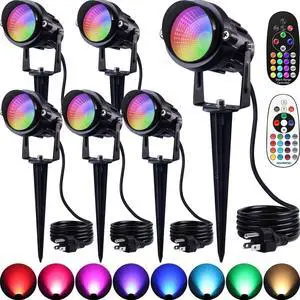 SUNVIE RGBW Halloween Spotlight Outdoor Color Changing Landscape Lighting 12W LED Spot Lights Outdoor with Remote Control 120V Waterproof Colored Spotlights for Outside House Garden Tree, 6 Pack