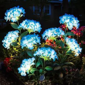 Garden Lights Solar Flower Light, LED Solar Powered Outdoor Light Decor for Path Yard Walkway Patio Balcony Lawn, Hydrangea Artificial Flower (Blue, 2)