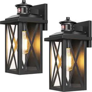 2-Pack Motion Sensor Outdoor Wall Lights, Upgraded Dusk to Dawn Outdoor Lighting Waterproof, Black Modern Outside Wall Mount Light Fixtures, Anti-Rust Exterior Light for House Porch Entryway Garage