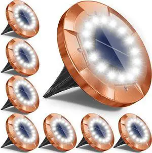Biling Solar Ground Lights Outdoor 8 Pack, Bright 16 LEDs Solar Lights Outdoor Waterproof, Bronze Landscape Lights Solar Powered for Yard Garden Walkway Pathway Driveway (White)