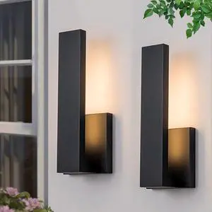 Modern Exterior Lighting Fixtures, Dimmable 3000K Integrated LED Wall Light, 2 Pack Anti Rust Matte Black Outdoor Light Fixture, Waterproof Aluminum Outdoor Wall Sconce for House