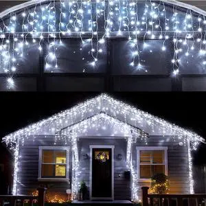 Led Christmas Lights Outdoor Christmas Decorations Hanging Light 400LED 8 Modes 75 Drops, Waterproof Outdoor Indoor Fairy Christmas Lights for Party, Holiday, Wedding Decorations (CoolWhite)