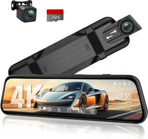 Veement 4K Rear View Mirror Camera, 10'' 4K Mirror Dash Cam with 1080P Backup Camera, Dash Cam Front and Rear for Car with Voice Control, 24H Parking Mode, Night Vision, 32GB SD Card Included Veement 4K Rear View Mirror Camera, 10'' 4K Mirror Dash Cam with 1080P Backup Camera, Dash Cam Front and Rear for Car with Voice Control, 24H Parking Mode, Night Vision, 32GB SD Card Included