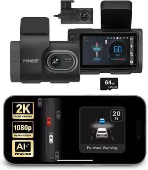 Type S T200 AI Driver Assistance Dash Cam Powered by ADAS, 1440p, Collision Alerts, Lane and Pedestrian Detection, Vehicle Departure Reminders, Front Rear 2 Channel Smart 24/7 Video Surveillance Type S T200 AI Driver Assistance Dash Cam Powered by ADAS, 1440p, Collision Alerts, Lane and Pedestrian Detection, Vehicle Departure Reminders, Front Rear 2 Channel Smart 24/7 Video Surveillance