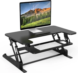 Mount-It! Standing Desk Converter - Height Adjustable Stand Up Riser with Manual Lift, 36.5" x 22" Desktop, Stand up Convertor in Black, Fits Dual Monitors, Laptop and Keyboard Mouse Tray Mount-It! Standing Desk Converter - Height Adjustable Stand Up Riser with Manual Lift, 36.5" x 22" Desktop, Stand up Convertor in Black, Fits Dual Monitors, Laptop and Keyboard Mouse Tray