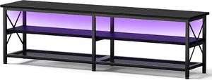 Clikuutory Modern 71 inch Metal TV Stand with LED Lights for 50 55 60 65 70 75 80 Inch TVs, 3 Tier Television Stands with Entertainment Center and Storage for Living Room, Bedroom, Black Clikuutory Modern 71 inch Metal TV Stand with LED Lights for 50 55 60 65 70 75 80 Inch TVs, 3 Tier Television Stands with Entertainment Center and Storage for Living Room, Bedroom, Black