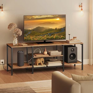 HOOBRO TV Stand with Power Outlets to 65 Inches, TV Console Table with Open Storage Shelves, Industrial Media Entertainment Center for Living Room Bedroom, Rustic Brown and Black BF40DS01 HOOBRO TV Stand with Power Outlets to 65 Inches, TV Console Table with Open Storage Shelves, Industrial Media Entertainment Center for Living Room Bedroom, Rustic Brown and Black BF40DS01