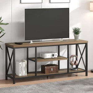 FOLUBAN TV Stand for TV up to 65 inch, Rustic Wood and Metal Entertainment Center with Storage Shelves, Modern Industrial Media TV Console Table for Living Room, Oak 55 inch FOLUBAN TV Stand for TV up to 65 inch, Rustic Wood and Metal Entertainment Center with Storage Shelves, Modern Industrial Media TV Console Table for Living Room, Oak 55 inch