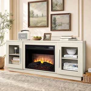 Cheerway 3D Fireplace TV Stand for TVs up to 65, Wooden Media Entertainment Center Table & TV Cabinets w/Storage Shelves & Barn Door, Electric Fireplace with Adjustable Flame, Antique White Cheerway 3D Fireplace TV Stand for TVs up to 65, Wooden Media Entertainment Center Table & TV Cabinets w/Storage Shelves & Barn Door, Electric Fireplace with Adjustable Flame, Antique White
