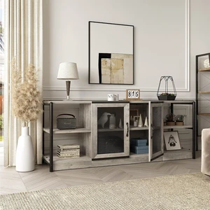 IDEALHOUSE TV Stand for 65 inches TVs, Farmhouse Entertainment Center with Storage Cabinet and Mesh Doors, Industrial TV Media Console Cabinet Table, Media Furniture for Living Room, Rustic Grey IDEALHOUSE TV Stand for 65 inches TVs, Farmhouse Entertainment Center with Storage Cabinet and Mesh Doors, Industrial TV Media Console Cabinet Table, Media Furniture for Living Room, Rustic Grey