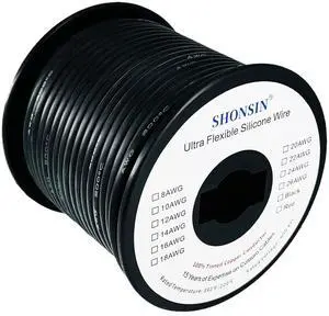 16 Gauge Silicone Wire Spool 100FT Black, Extremely Flexible 16 AWG Automotive Wire, 252 Strands 0.08mm Tinned Stranded Copper (1.27mm2) High Temp 392/200 Rating 20 Amp 600V 16 Gauge Silicone Wire Spool 100FT Black, Extremely Flexible 16 AWG Automotive Wire, 252 Strands 0.08mm Tinned Stranded Copper (1.27mm2) High Temp 392/200 Rating 20 Amp 600V