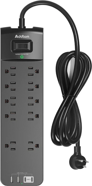 Power Strip - Addtam Surge Protector with 10 Outlets and 4 USB Ports, 6 Feet Extension Cord with Flat Plug, 2700 Joules, ETL Listed, Black Power Strip - Addtam Surge Protector with 10 Outlets and 4 USB Ports, 6 Feet Extension Cord with Flat Plug, 2700 Joules, ETL Listed, Black