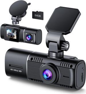 CAMPARK Dual Dash Cam 4K Front and 1080P Cabin Camera, Infrared Night Vision, Parking Mode, 64GB Memory Card Included - Perfect for Uber, Lyft, and Rideshare Drivers