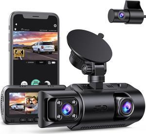 CAMPARK WiFi Dash Cam with 64GB U3 SD Card 4K Car Camera GPS Speed 3 Channel Dash Camera Front and Rear Inside 2K+1080P+2K IR Night Vision,170° Wide Angle, WDR Type-C Port, Emergency Lock, Parking Mon