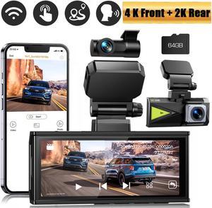 4K Dual Dash Cam 5Ghz WiFi GPS, 4K Front Camera and 2K Rear Dash Camera for Cars, 3.16" IPS Touch Screen, Dual Sony Night Vision, Voice Command,170° Wide Angle,Type C Port,Free APP & 64GB Memory Card